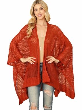 Crochet Mesh Kimono/Cardigan In Brick One Size Fits Most NWT